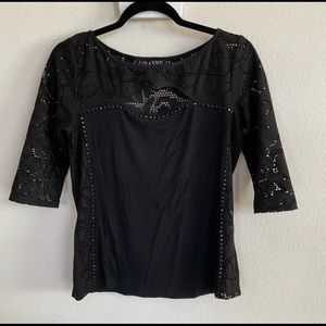 Grayse matching top and pants, black lace and beads with see through panels